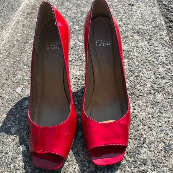 Stuart Weitzman Shoes - Stuart Weitzman Vibrant Red Peep Toe Heels